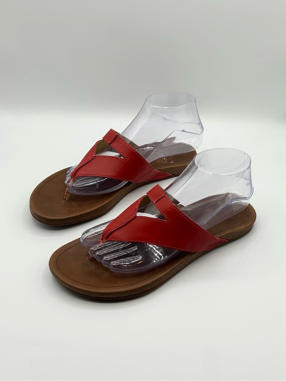 OluKai Red Leather Thong Sandals with Brown Footbed - Picture 8 of 8
